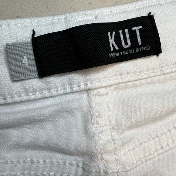 KUT Connie Step Raw Hem Stretch Cotton Skirt Size 4 White Mildly Distressed - Picture 7 of 13